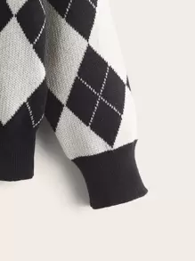 Toddler Boys Argyle Pattern Jumper - Black and White - View 3