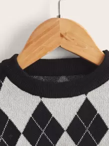 Toddler Boys Argyle Pattern Jumper - Black and White - View 4