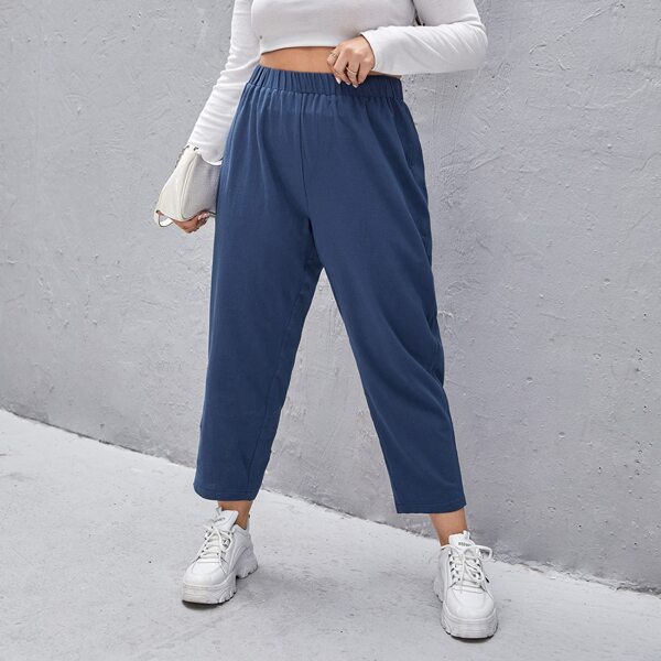 

Plus Elastic Waist Carrot Pants, Navy blue