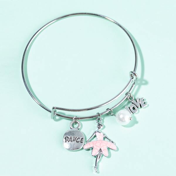 

Girls Letter & Faux Pearl Charm Bracelet, Silver