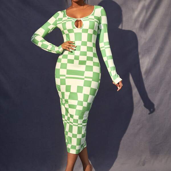 

Geo Print Cut Out Split Back Bodycon Dress, Multicolor