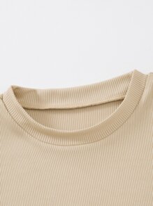 SHEIN LUNE Solid Color Sleeveless Ribbed Bodysuit Perfect For Summer Beach Wear - Khaki - View 4