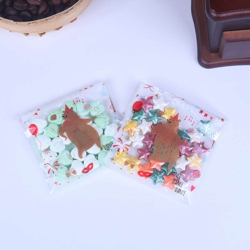 

100pcs Cartoon Bear Print Packaging Bag, Multicolor