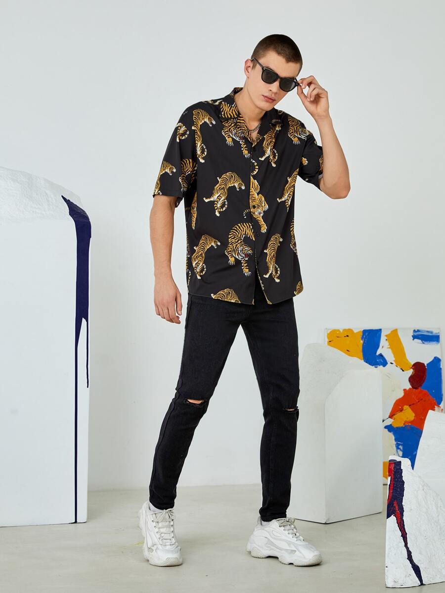 Manfinity Men Tiger Print Shirt - Multicolor - View 1