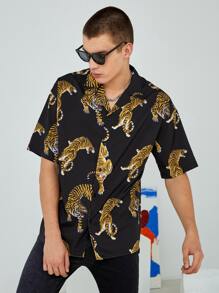 Manfinity Men Tiger Print Shirt - Multicolor - View 4