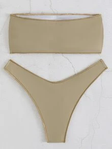 Snakeskin Print Bandeau Bikini, For Summer Beach Vacation - Multicolor - View 2