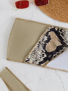 Snakeskin Print Bandeau Bikini, For Summer Beach Vacation - Multicolor - View 3