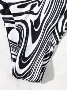 SHEIN Swim Bãi Biển Mùa Hè Sọc Ngựa Vằn Bikini Bộ Dây Áo Ngực Tam Giác & Cutout Eo Cao Cắt Đáy 2 Miếng Bikini - màu đen - Xem 3