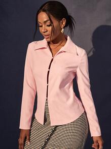 Solid Button Front Shirt - Baby Pink - View 4