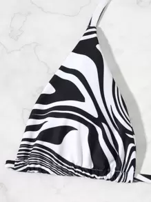 SHEIN Swim Bãi Biển Mùa Hè Sọc Ngựa Vằn Bikini Bộ Dây Áo Ngực Tam Giác & Cutout Eo Cao Cắt Đáy 2 Miếng Bikini - màu đen - Xem 5