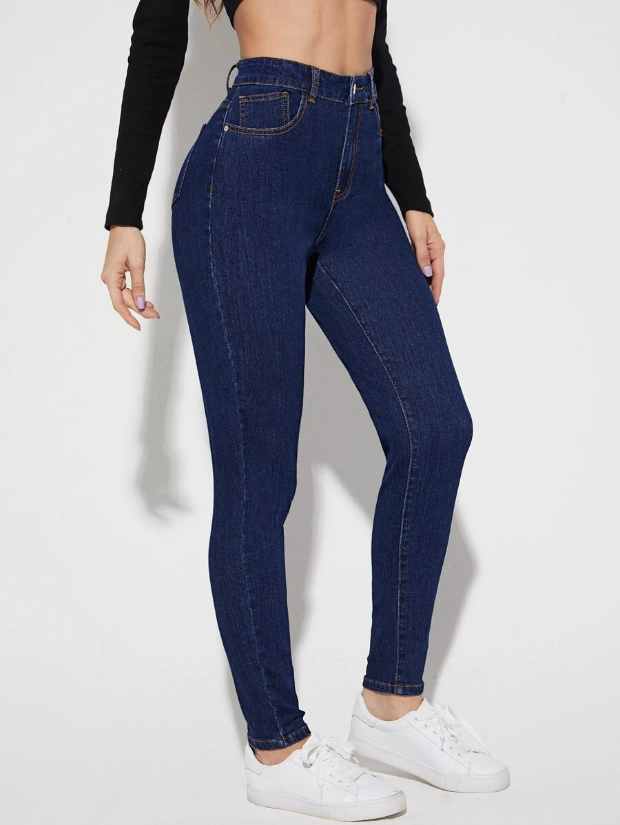 SHEIN Frenchy Quần jean ôm Túi xéo - Rửa tối - Xem 1