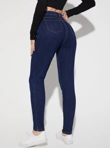 SHEIN Frenchy Quần jean ôm Túi xéo - Rửa tối - Xem 2