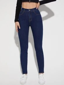 SHEIN Frenchy Quần jean ôm Túi xéo - Rửa tối - Xem 3