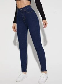 SHEIN Frenchy Quần jean ôm Túi xéo - Rửa tối - Xem 5