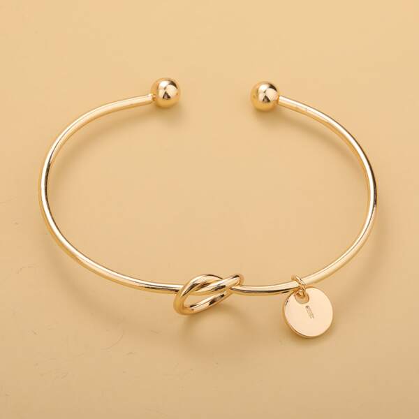 

Letter Decor Disc Charm Cuff Bracelet, Gold