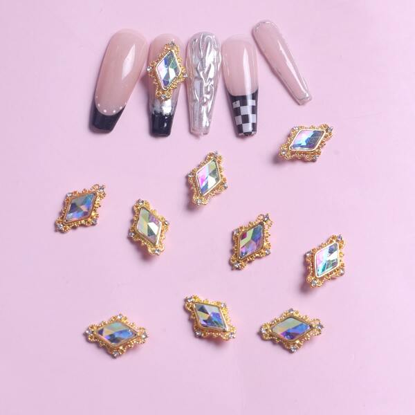

10pcs Rhinestone Decor Nail Art Decoration, Gold