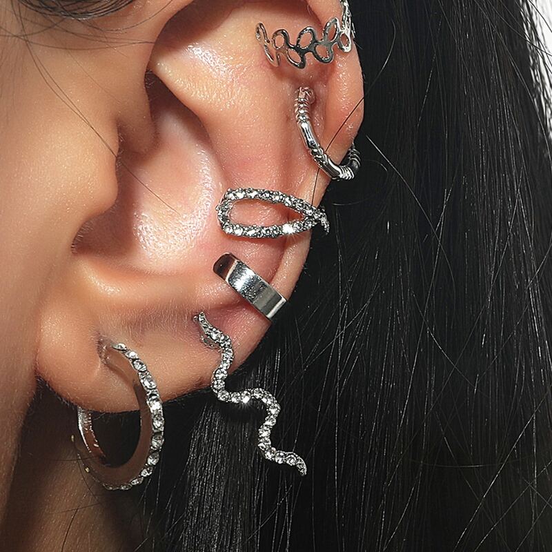 

6pcs Rhinestone Decor Earrings, Silver