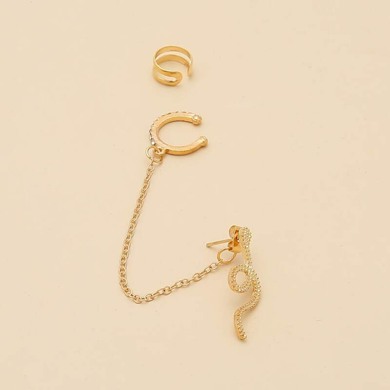 

2pcs Snake Decor Earrings, Gold