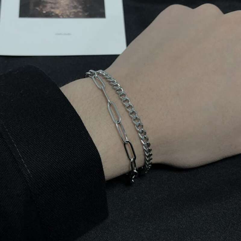

Minimalist Layered Chain Bracelet, Silver