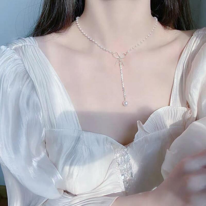 

Faux Pearl Decor Necklace, Silver