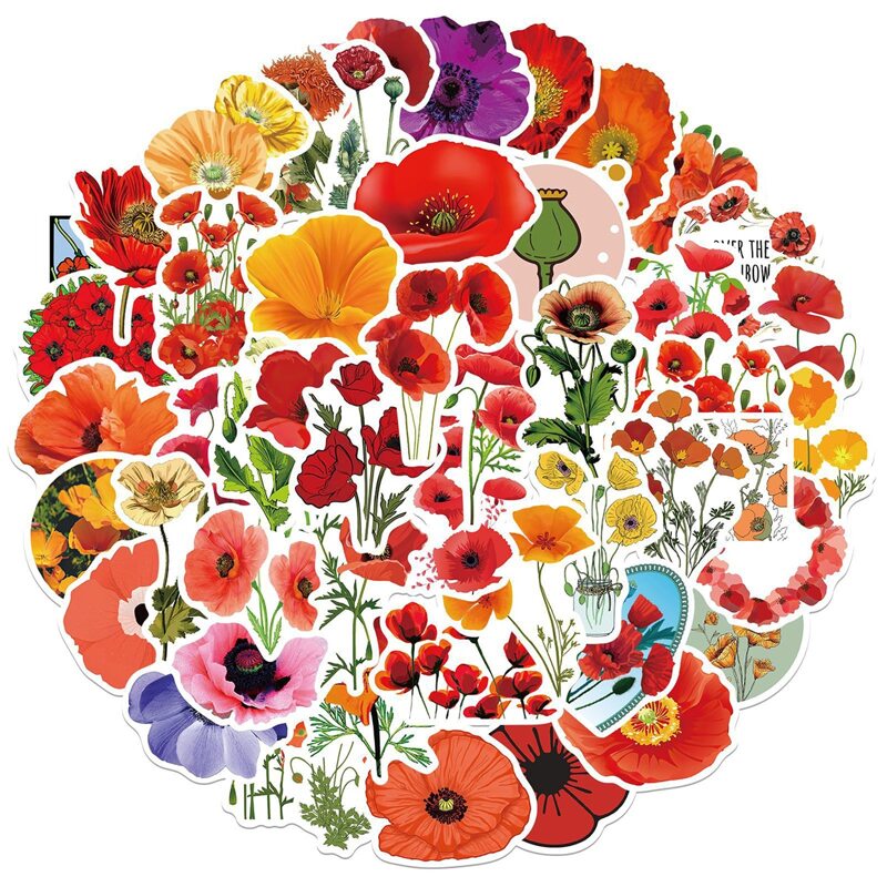 

50pcs Flower Print Sticker, Multicolor