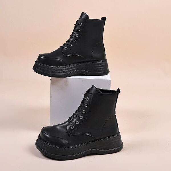 

Minimalist Platform Lace-up Combat Boots, Black