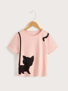 SHEIN Tops con gái Thú vật Hoạt hình Giải trí Dễ thương - Màu Hồng baby - Xem 1
