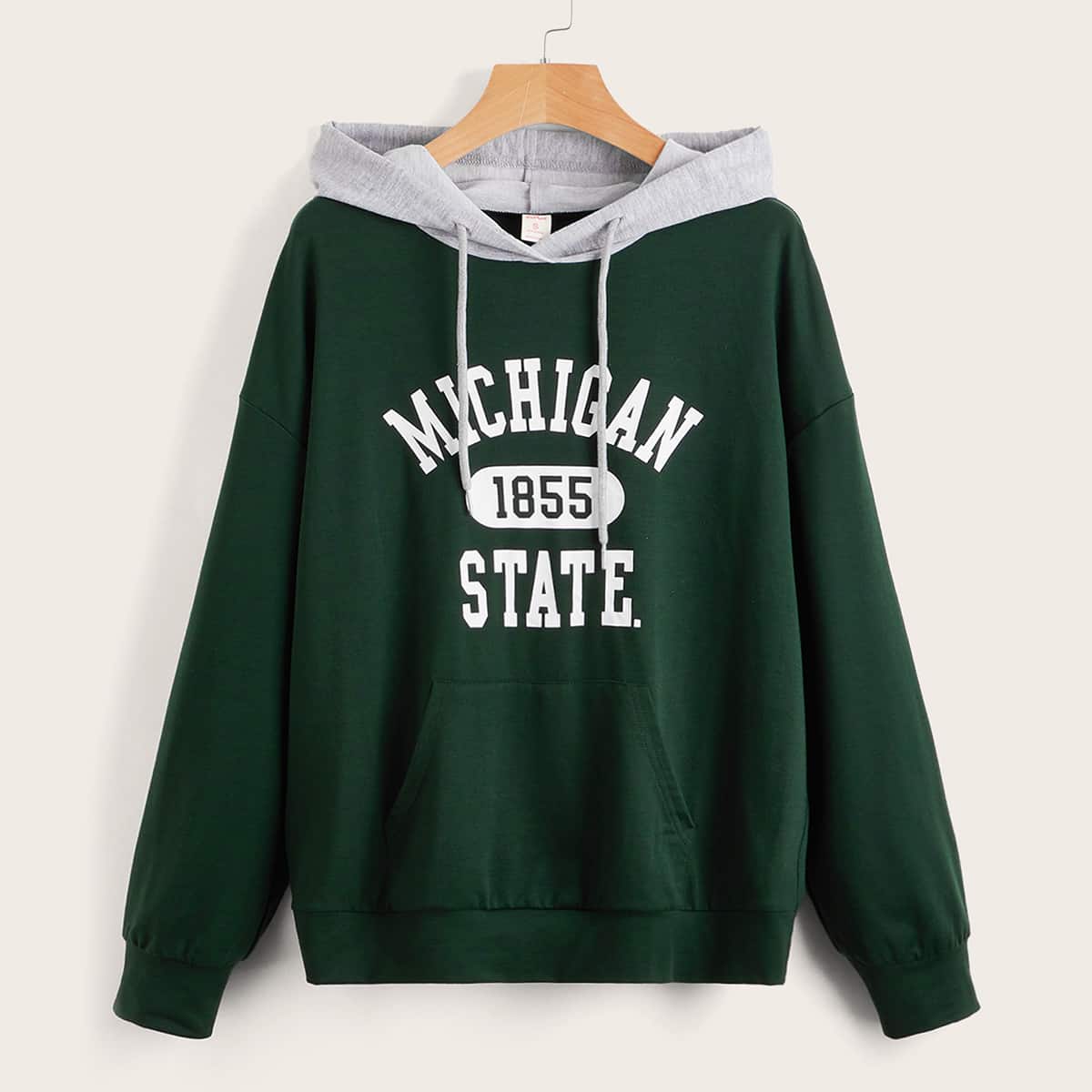 

Letter Graphic Drawstring Hoodie, Dark green