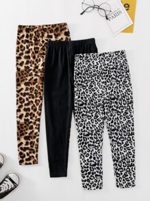 SHEIN 3 chiếc quần legging họa tiết da báo cho bé gái, thoải mái và đa năng, thích hợp cho mùa thu, xuân và hè, lứa tuổi 4-7, hoàn hảo cho các chuyến đi chơi, đi học, ở nhà, kỳ nghỉ và du lịch. - Nhiều màu - Xem 1