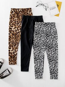 SHEIN 3 chiếc quần legging họa tiết da báo cho bé gái, thoải mái và đa năng, thích hợp cho mùa thu, xuân và hè, lứa tuổi 4-7, hoàn hảo cho các chuyến đi chơi, đi học, ở nhà, kỳ nghỉ và du lịch. - Nhiều màu - Xem 2
