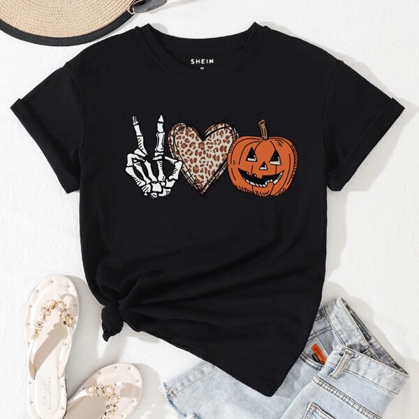 

Halloween Print Short Sleeve Tee, Black