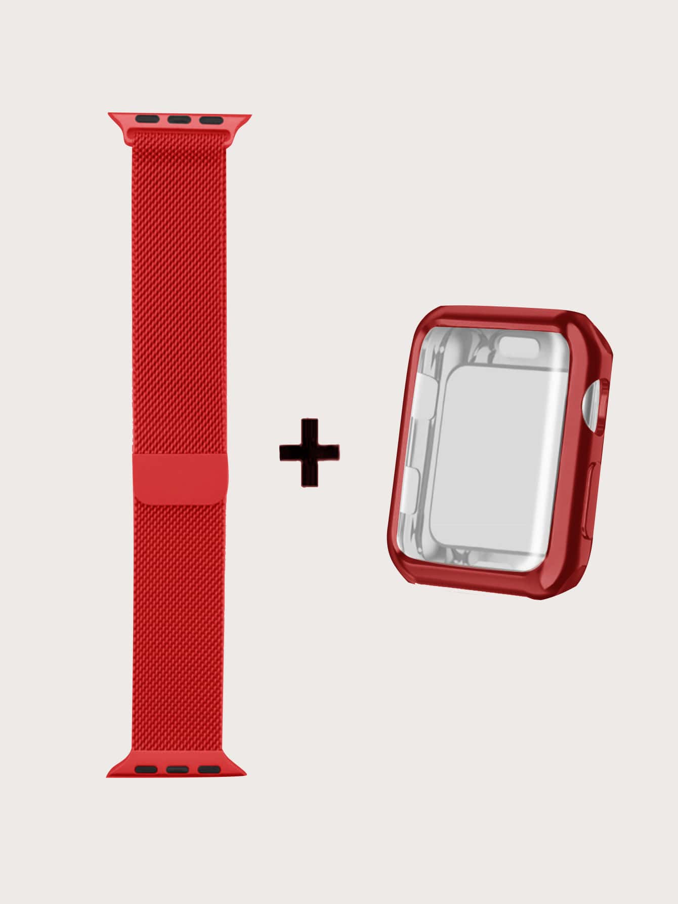 1入組網紗錶帶和1入組素色保護殼適用於Apple Watch - 紅色 - 查看 2