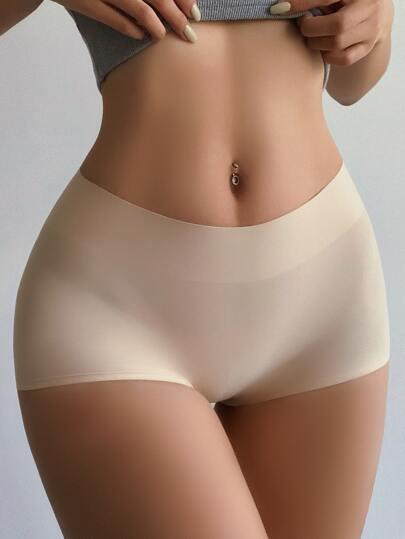 Qdormo Women's Seamless Plain Apricot Boyshorts Medium Stretch Casual Comfy Underwear