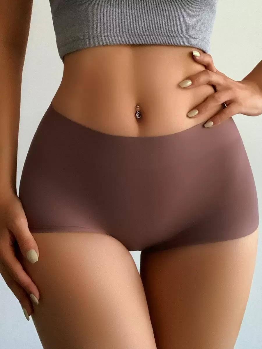 Women's Casual Comfy Mauve Purple Plain Fabric Medium Stretch Boyshorts - Mauve Purple - View 1