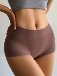 Women's Casual Comfy Mauve Purple Plain Fabric Medium Stretch Boyshorts - Mauve Purple - View 3