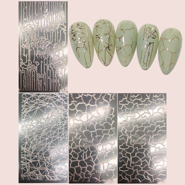 

4sheets Geometric Pattern Nail Art Sticker, Pink