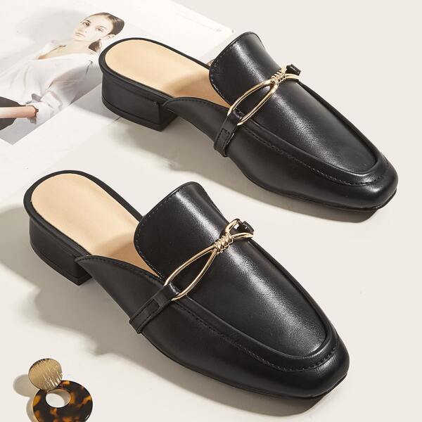 

Metallic Decor Flat Mules, Black