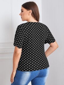 Áo sơ mi Plus Size Cắt ra Chấm bi Giải trí - màu đen - Xem 2