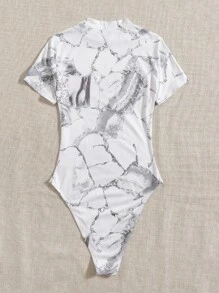 SHEIN EZwear Summer Marble Print High Cut Bodysuit - Multicolor - View 2
