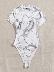 SHEIN EZwear Summer Marble Print High Cut Bodysuit - Multicolor - View 3