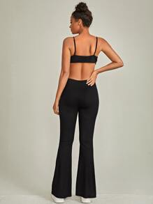Jumpsuit unicolor con abertura pierna amplia - Negro - Ver 2