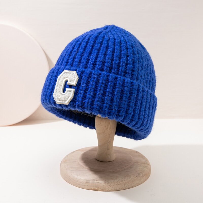 

Letter Graphic Embroidery Knit Beanie, Blue
