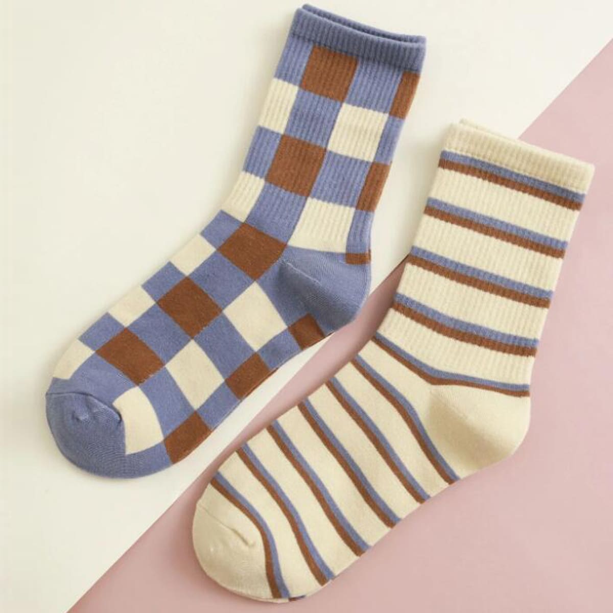 

2pairs Plaid Print Crew Socks, Multicolor