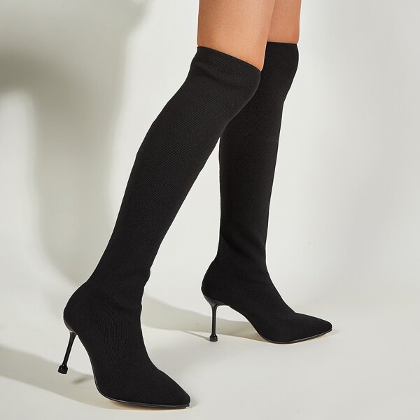 

Minimalist Stiletto Heeled Slip-On Sock Boots, Black