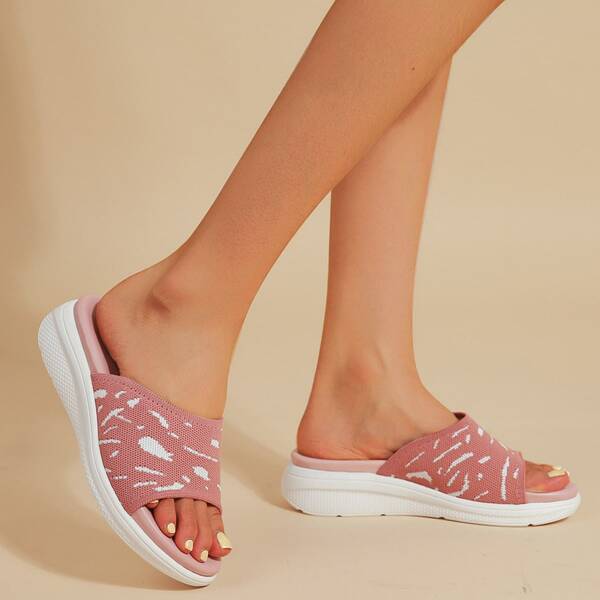 

Graphic Print Wedge Sandal Mules, Pink