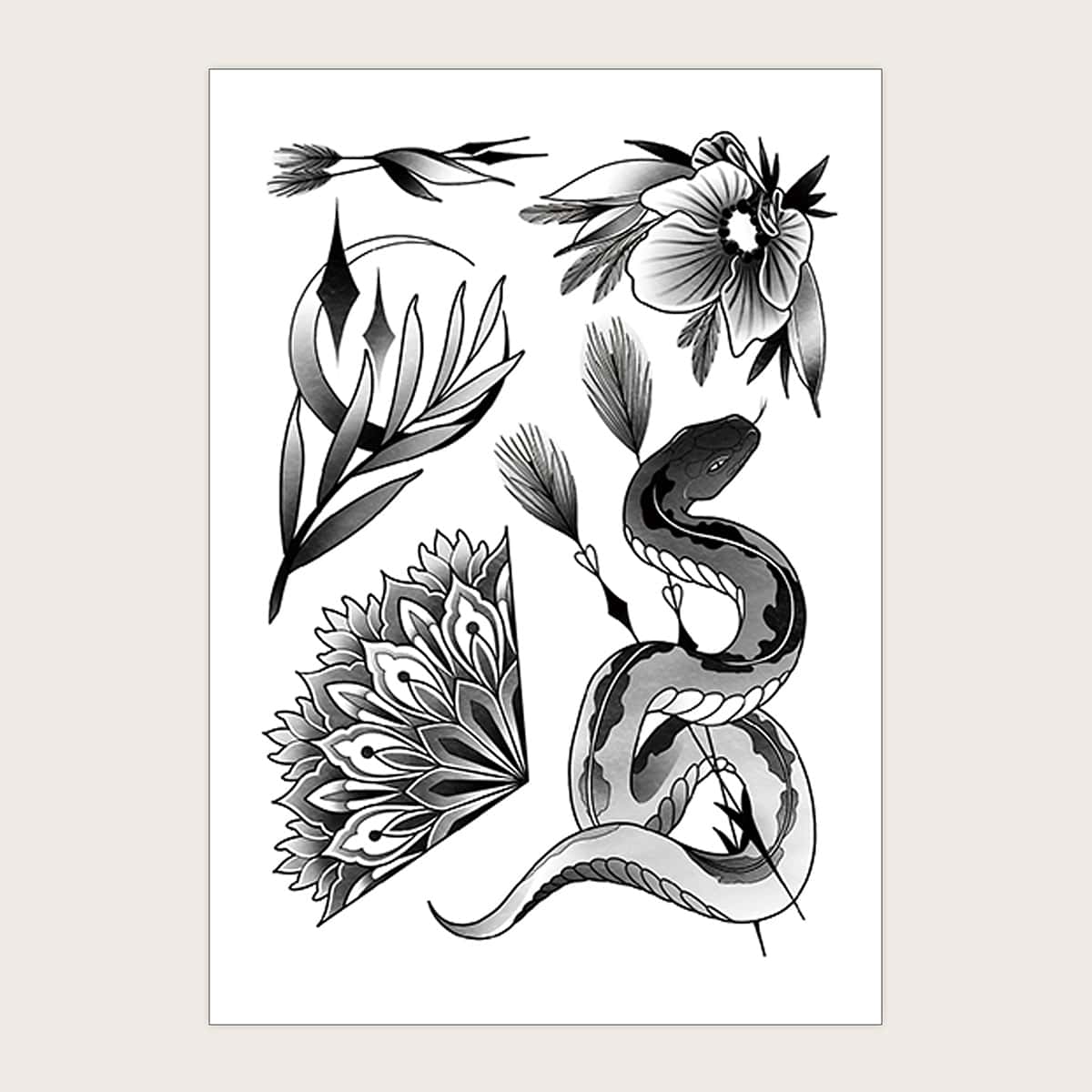 

1sheet Floral & Snake Pattern Tattoo Sticker, Black