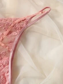 PetitDoll Embroidered Mesh Underwire Bra & Panty Lingerie Set - Pink - View 3