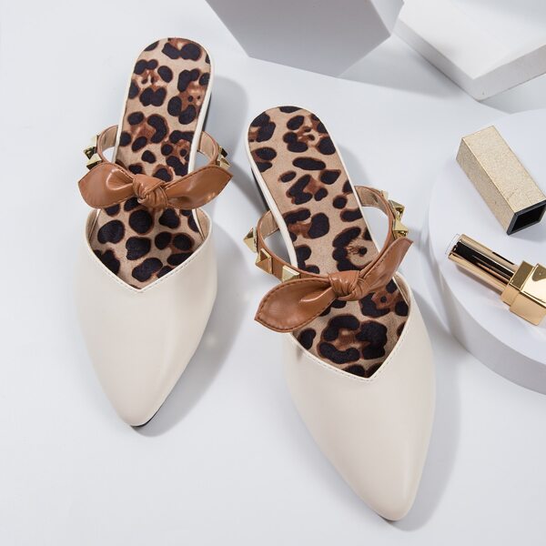 

Knot Detail Flat Mules, Beige