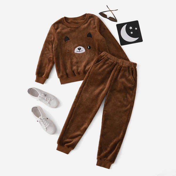 

Boys Cartoon Graphic Pullover & Sweatpants, Brown