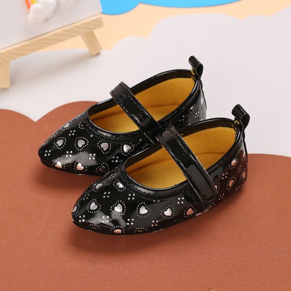 

Baby Heart Pattern Point Toe Flats, Black